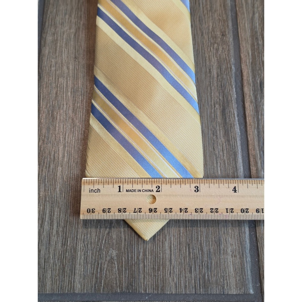 Valentino Mens Silk Tie Yellow Gold Blue Diagonal Stripe Made in Italy Designer - Picture 3 of 4